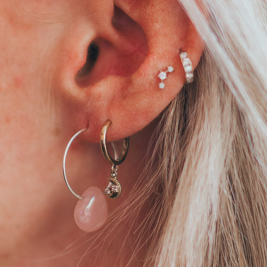 The Lover - Raw Rose Quartz Hooped Earrings | Gold Vermeil